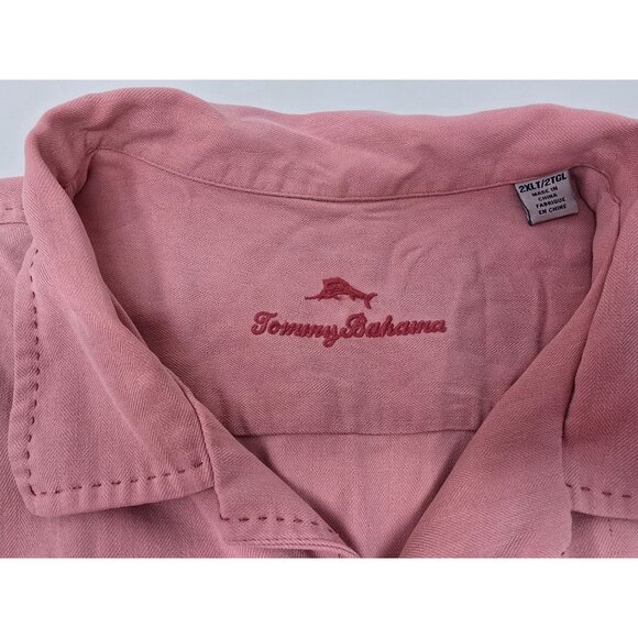Tommy Bahama Men's 2XLT Pink Short Sleeve Button-Up Shirt Salmon - Picture 4 of 4
